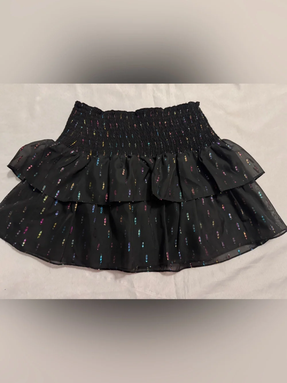 Like New Amanda Uprichard Aurelie skirt in prism Black tiered Metallic Rainbow